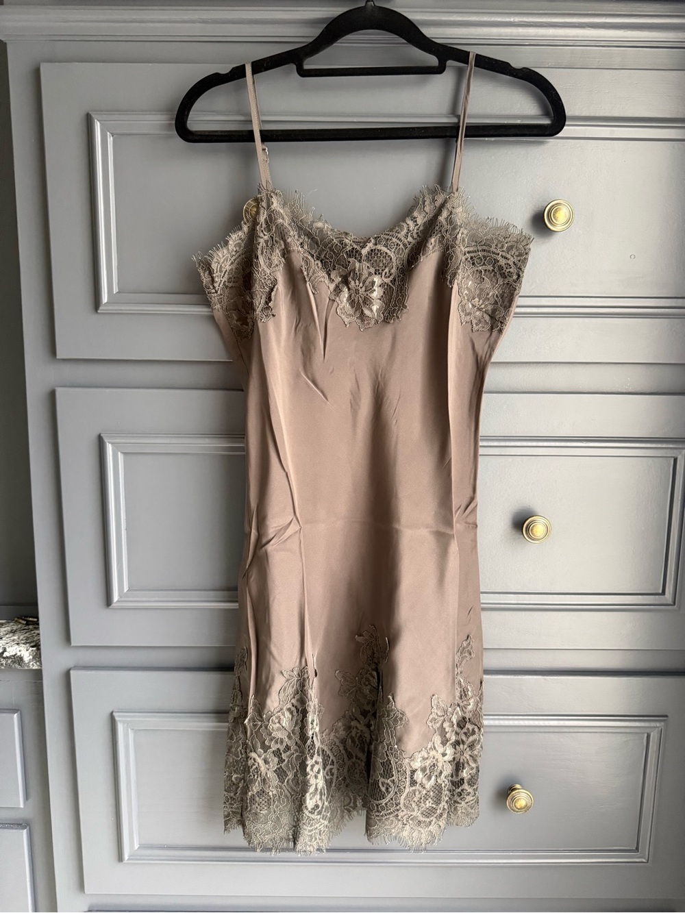 Gold Hawk pewter long 💯 silk slip dress - Picture 2 of 7